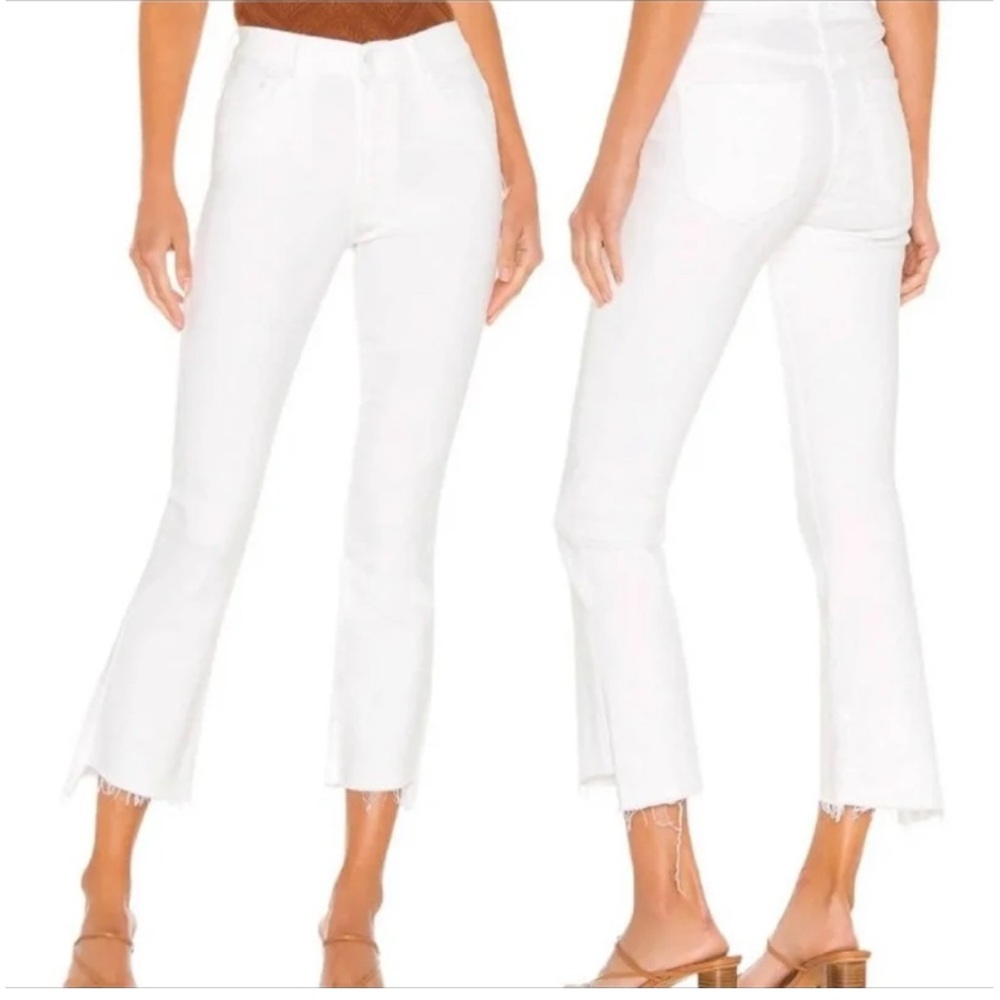 MOTHER White Insider Strep Crop Ankle Cropped Jeans